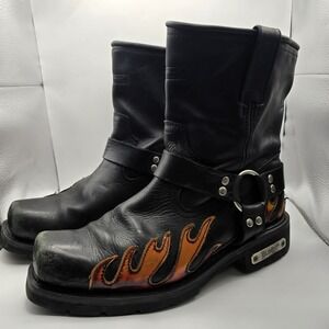 Xelement Men's Motorcycle Harness Boots Black Leather Flame Biker Size 11M